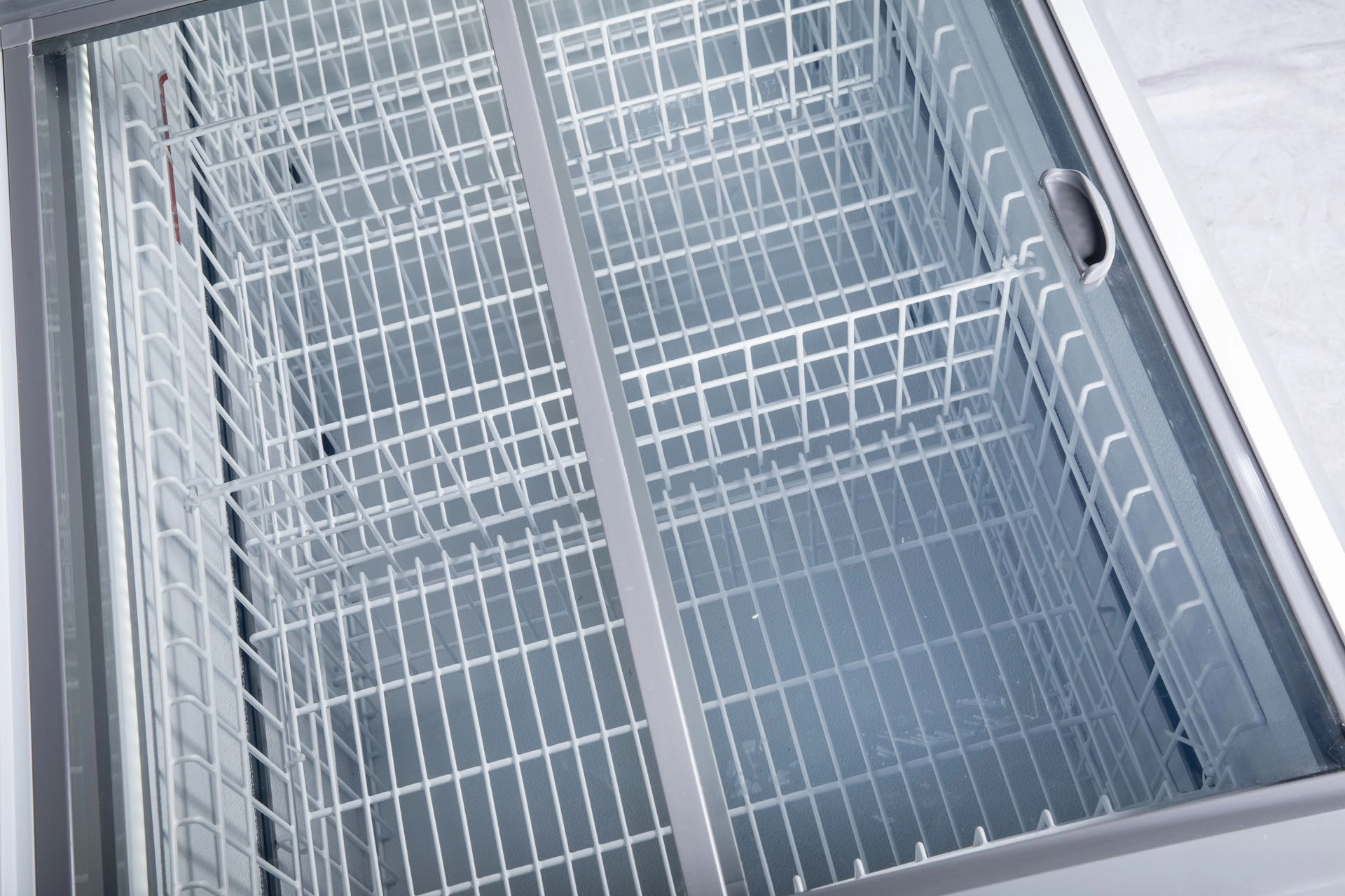 68” Wide Supermarket sliding Glass Top Display Island Freezer (Model: IHF-1909PB) for Frozen Meat, Frozen Pizza, Icecream and Ice Bag