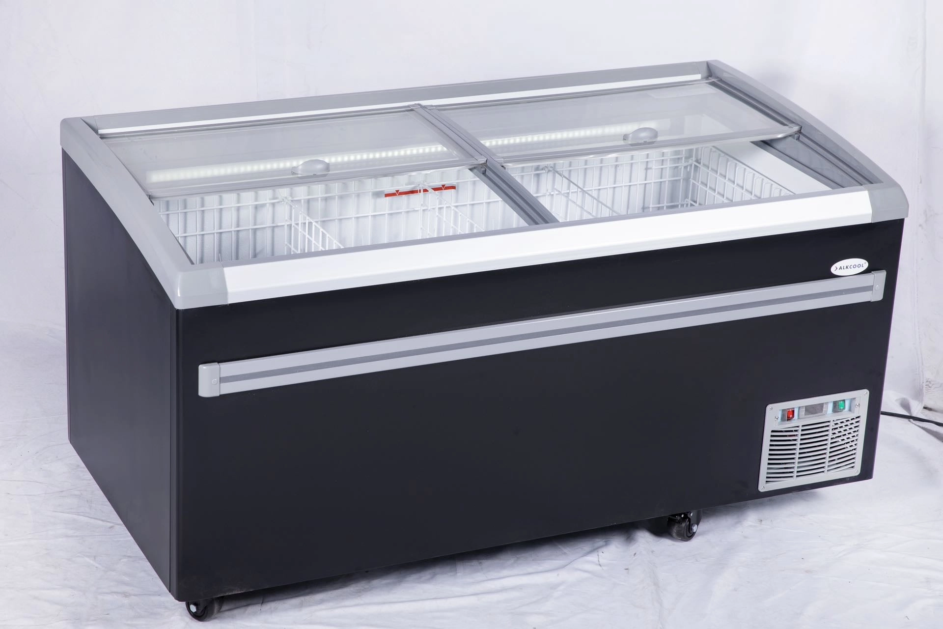 68” Wide Supermarket sliding Glass Top Display Island Freezer (Model: IHF-1909PB) for Frozen Meat, Frozen Pizza, Icecream and Ice Bag