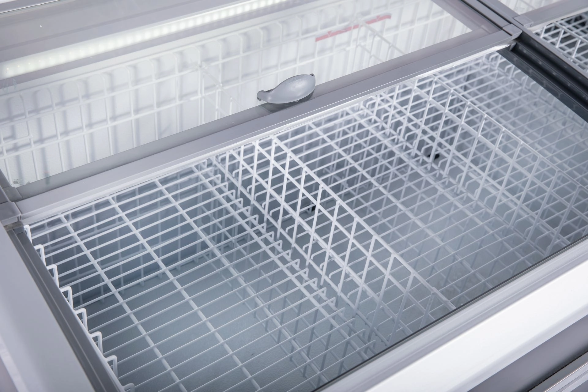 68” Wide Supermarket sliding Glass Top Display Island Freezer (Model: IHF-1909PB) for Frozen Meat, Frozen Pizza, Icecream and Ice Bag