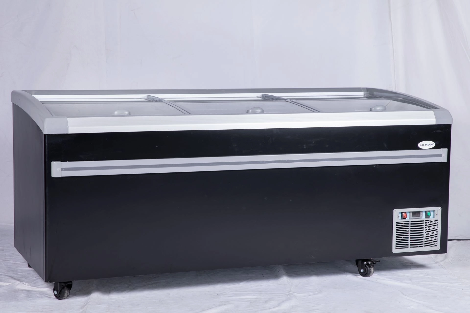 83” wide SUPERMARKET SLIDING GLASS TOP DISPLAY ISLAND FREEZER (Model: IHF-D2209PB )for Frozen Meat, Frozen Pizza, Icecream and Ice Bag