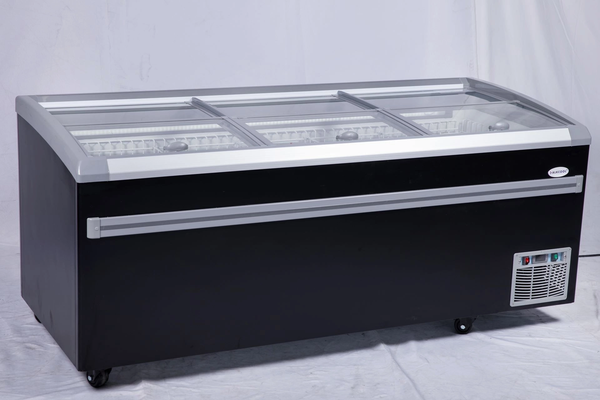 83” wide SUPERMARKET SLIDING GLASS TOP DISPLAY ISLAND FREEZER (Model: IHF-D2209PB )for Frozen Meat, Frozen Pizza, Icecream and Ice Bag