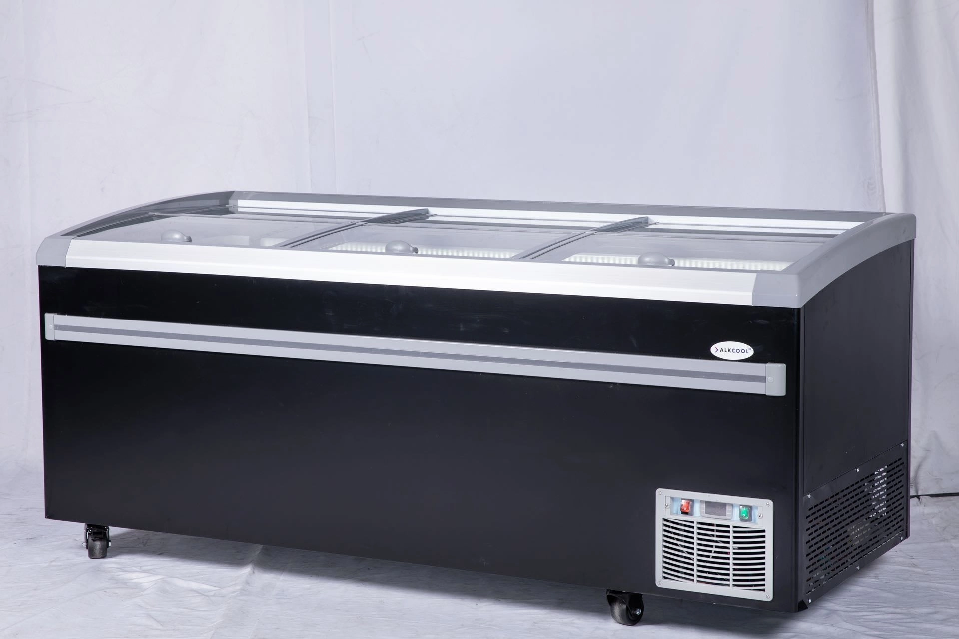 83” wide SUPERMARKET SLIDING GLASS TOP DISPLAY ISLAND FREEZER (Model: IHF-D2209PB )for Frozen Meat, Frozen Pizza, Icecream and Ice Bag