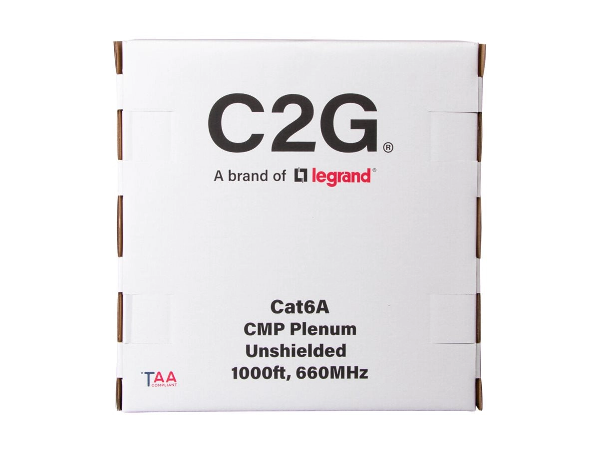 C2G 1000ft (304.8m) TAA-Compliant Cat6a Bulk Unshielded (UTP) Ethernet Network Cable with Solid Conductors-Plenum CMP-Rated - C2G56051