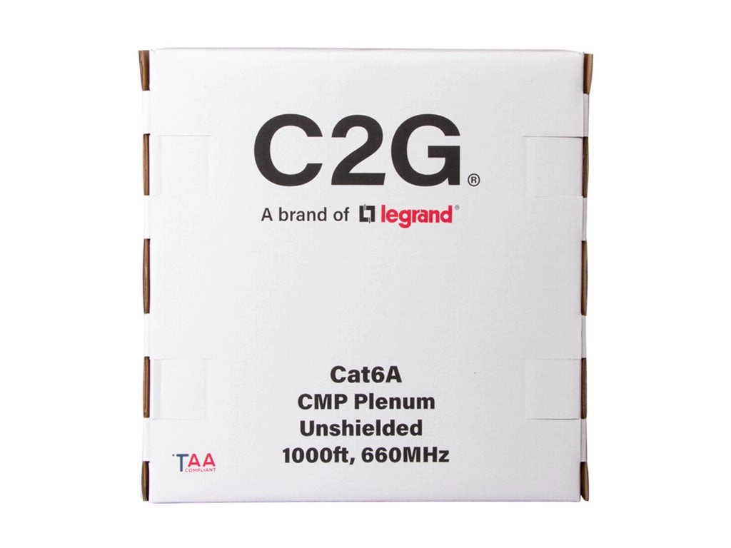 C2G 1000ft (304.8m) TAA-Compliant Cat6a Bulk Unshielded (UTP) Ethernet Network Cable with Solid Conductors-Plenum CMP-Rated - C2G56051
