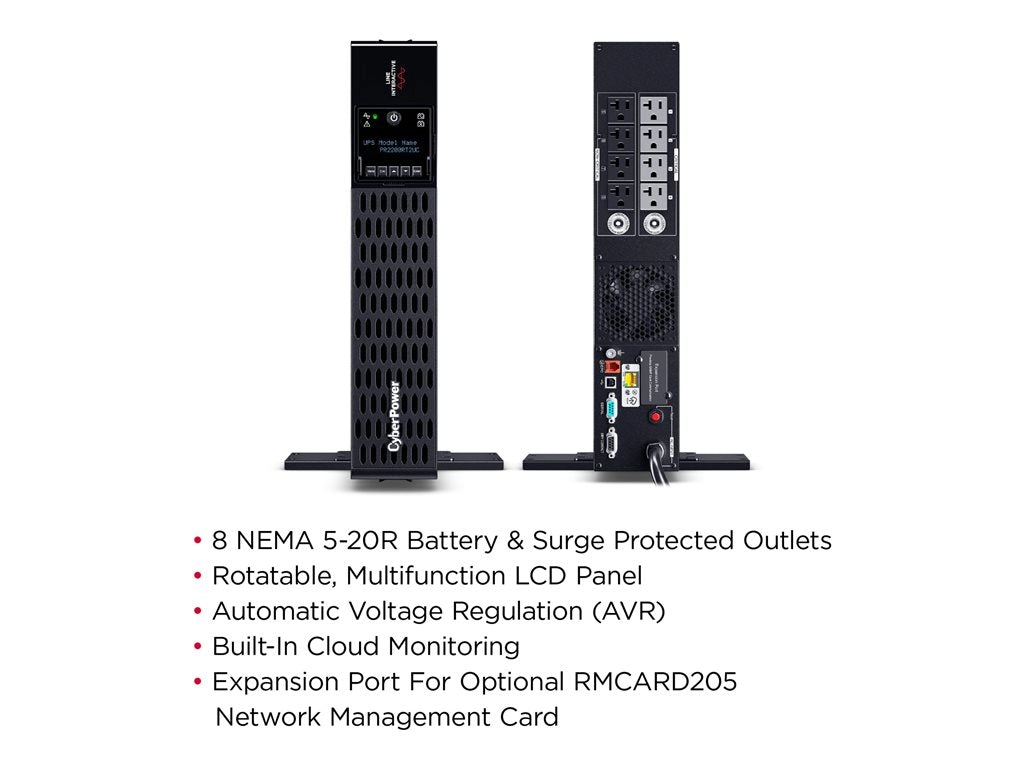 CyberPower Smart App Sinewave PR2200RT2UC - UPS (rack-mountable / external) - AC 100-120 V - 2200 Watt - 2200 VA - 9 Ah - Ethernet,