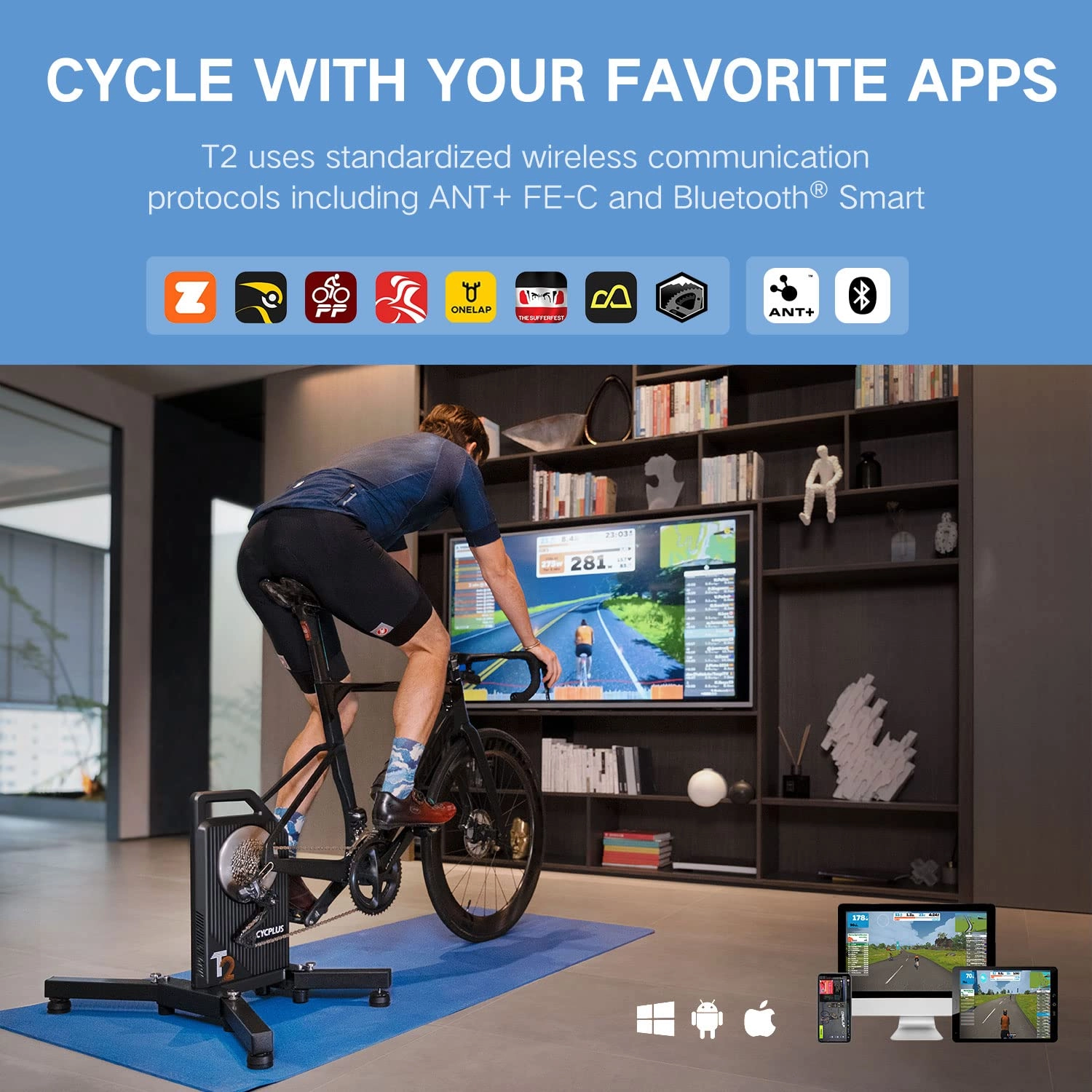 CYCPLUS T2 Indoor BLDC-Motor Drive Riding Smart Bike Trainer Compatible with Zwift APP