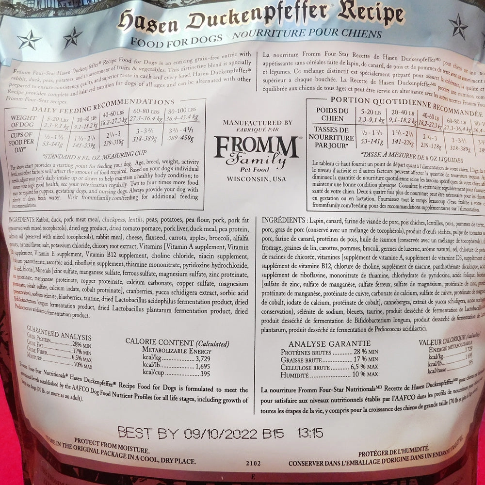 Fromm Four Star Grain Free Hasen Duckenpfeffer Dry Dog Food