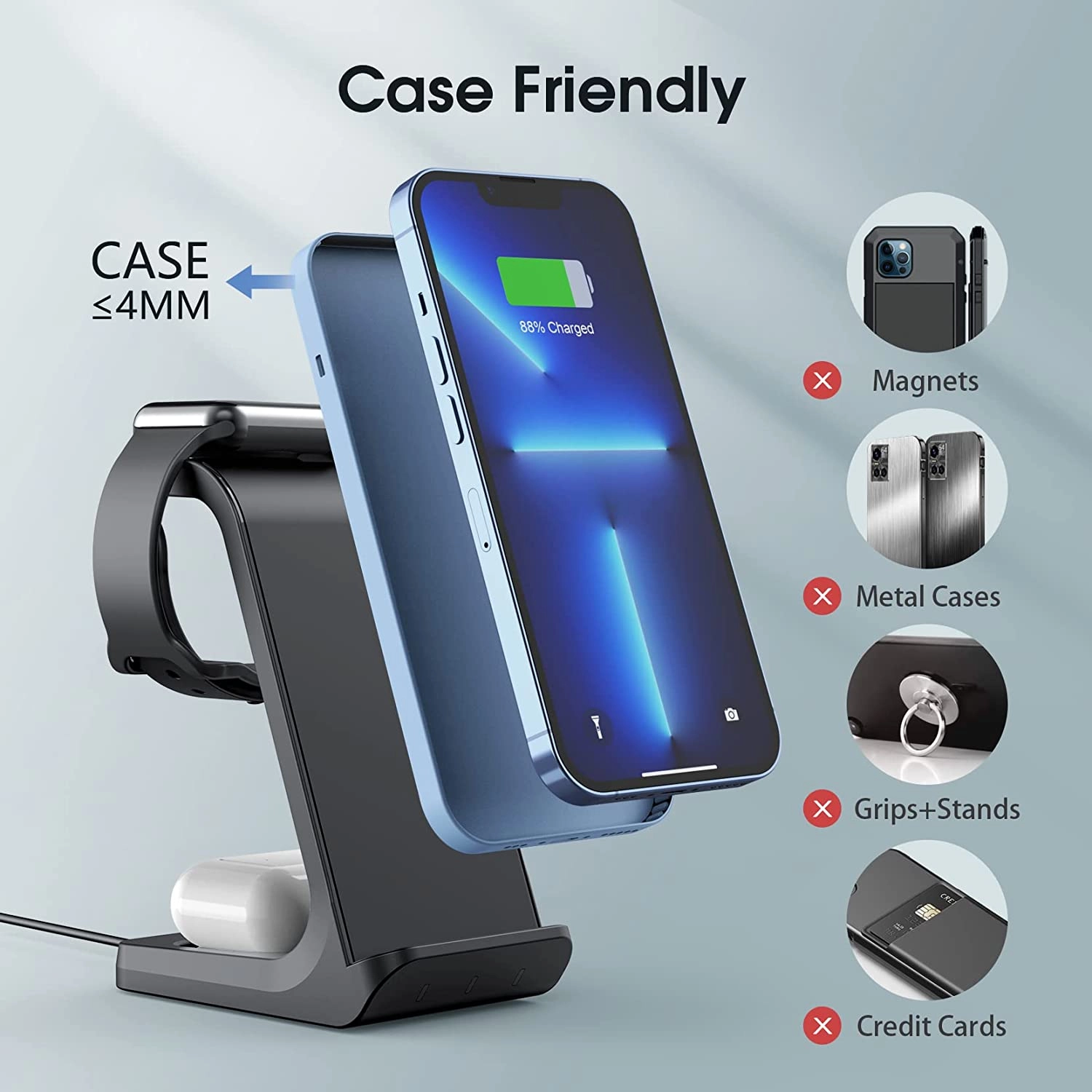 mpow True 3 in 1 Wireless Charger, iPhone Charging Station .Fast 15W Wireless Charger