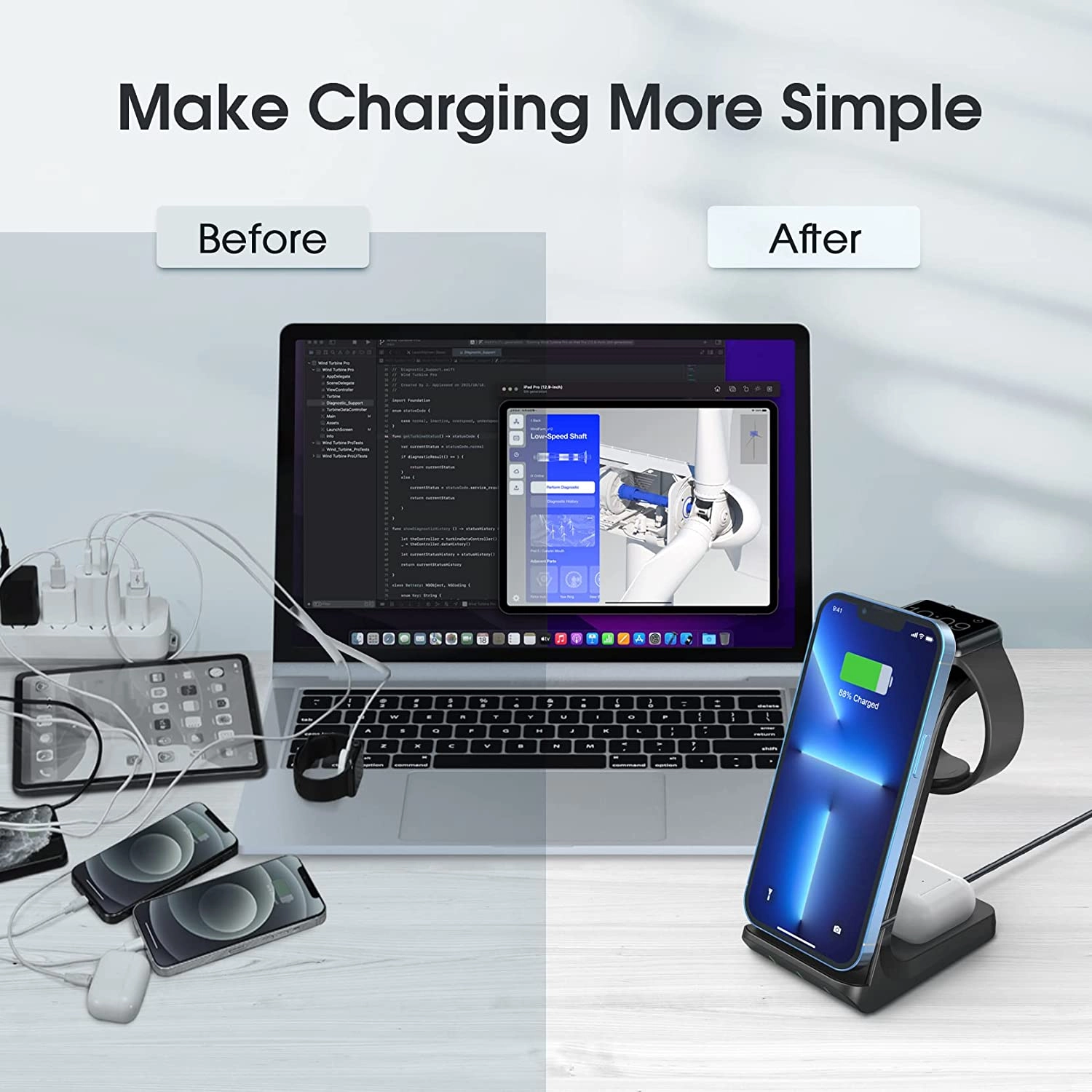 mpow True 3 in 1 Wireless Charger, iPhone Charging Station .Fast 15W Wireless Charger