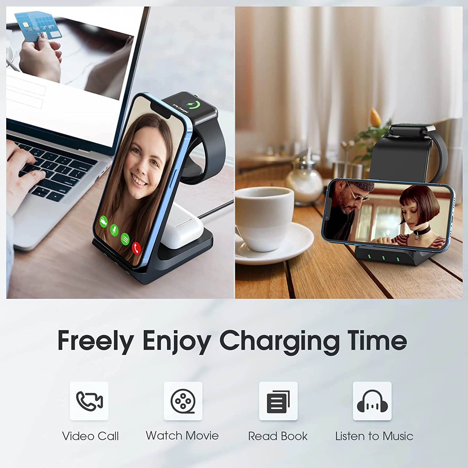 mpow True 3 in 1 Wireless Charger, iPhone Charging Station .Fast 15W Wireless Charger