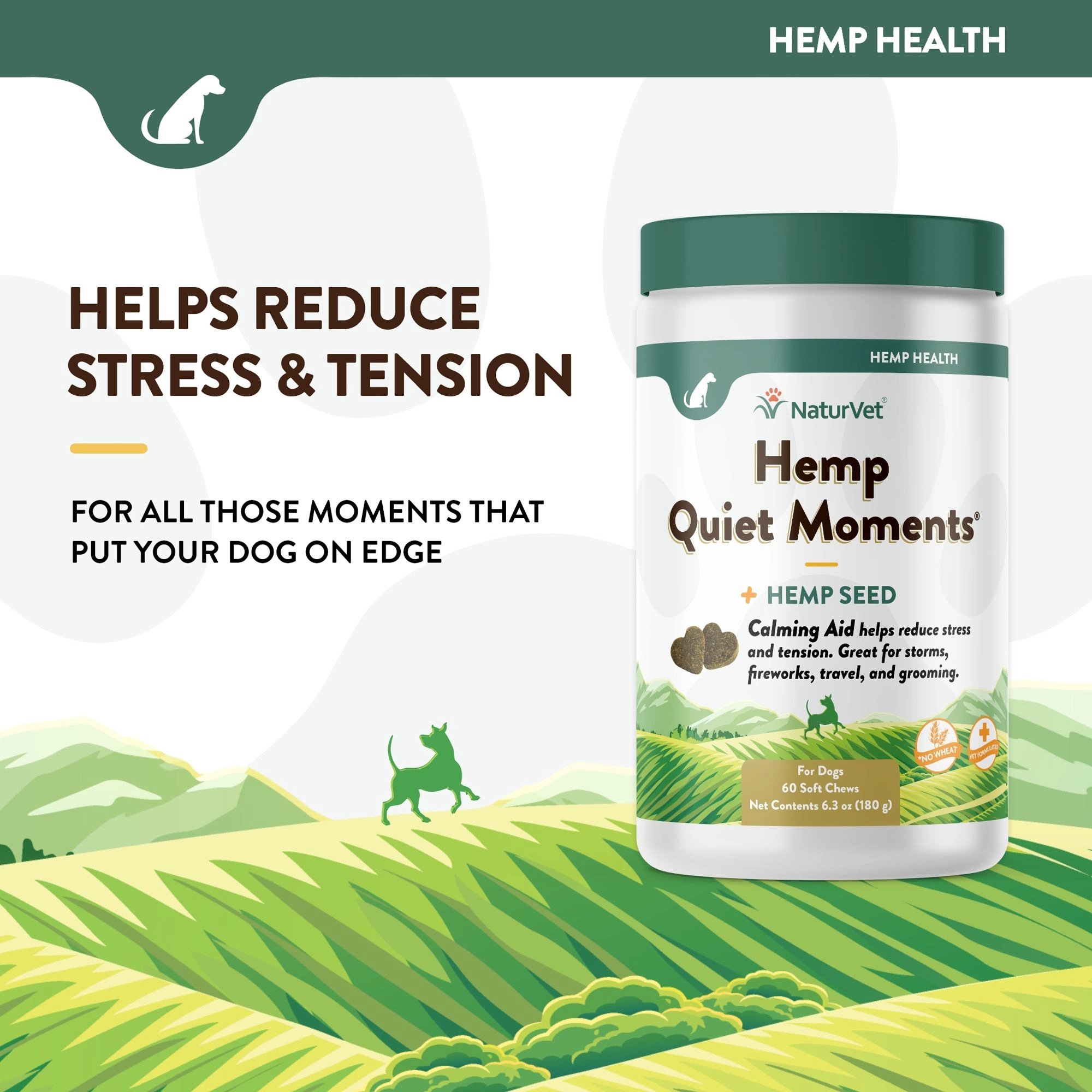 NaturVet Hemp Quiet Moments Plus Hemp Seed Soft Chew Calming Supplement Treats for Dogs