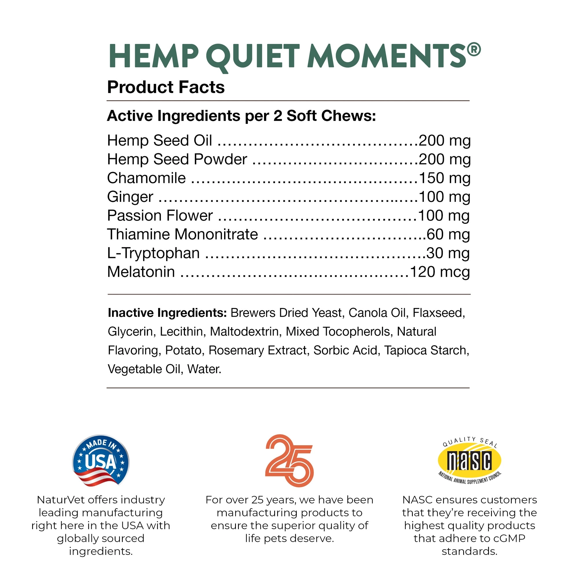 NaturVet Hemp Quiet Moments Plus Hemp Seed Soft Chew Calming Supplement Treats for Dogs