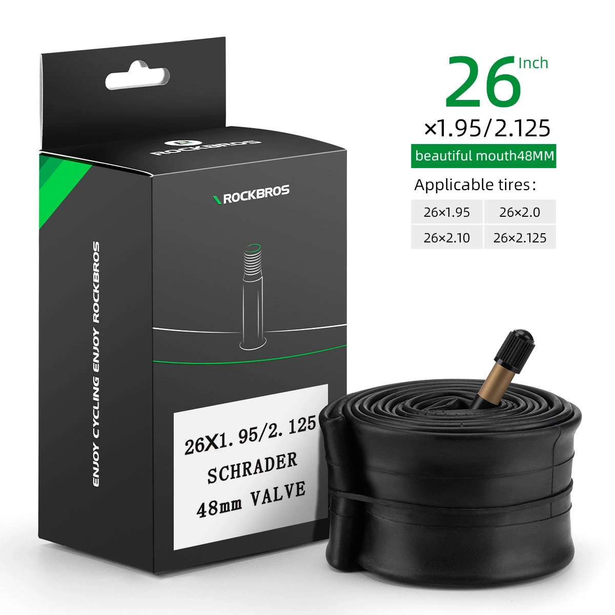 ROCKBROS 26'/27.5'X1.95/2.125 Mountain Bike Inner Tube 48mm Presta/Schrader Valve High Self Sealing Butyl Rubber