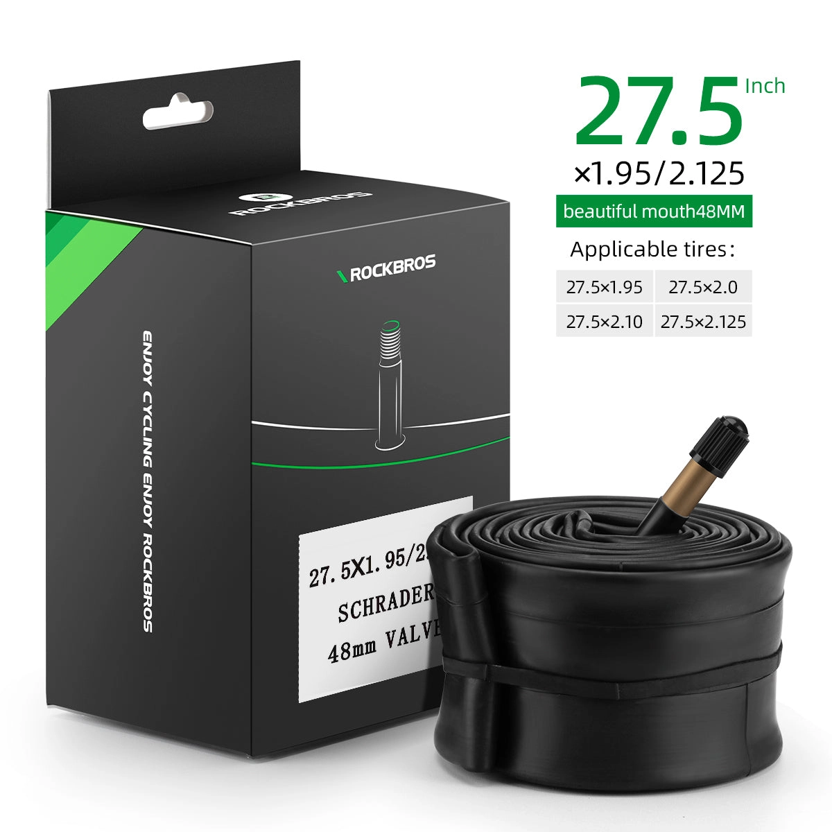 ROCKBROS 26'/27.5'X1.95/2.125 Mountain Bike Inner Tube 48mm Presta/Schrader Valve High Self Sealing Butyl Rubber