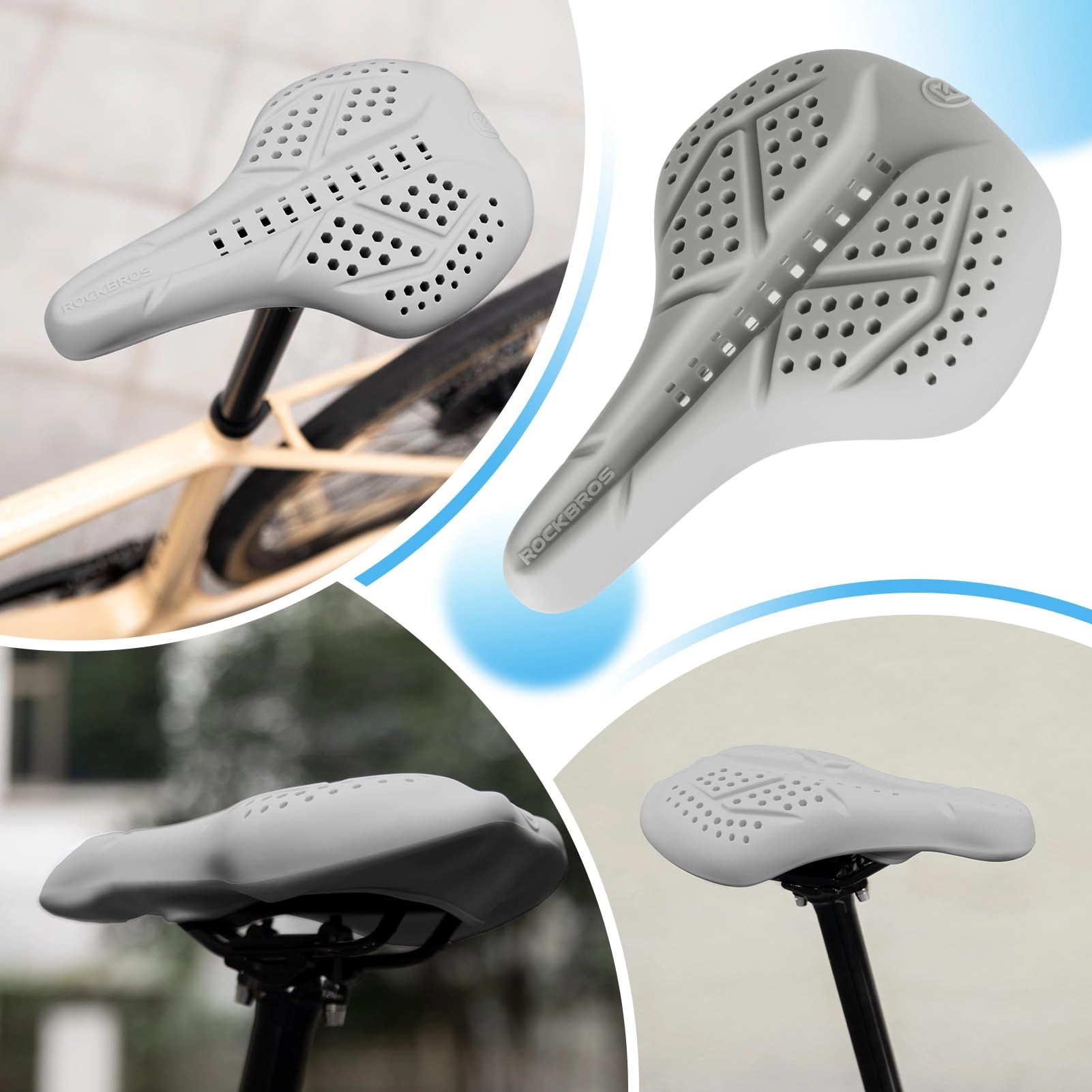ROCKBROS Extra Soft Silicone Bike Seat Cushion – Anti-Slip, Breathable Cover