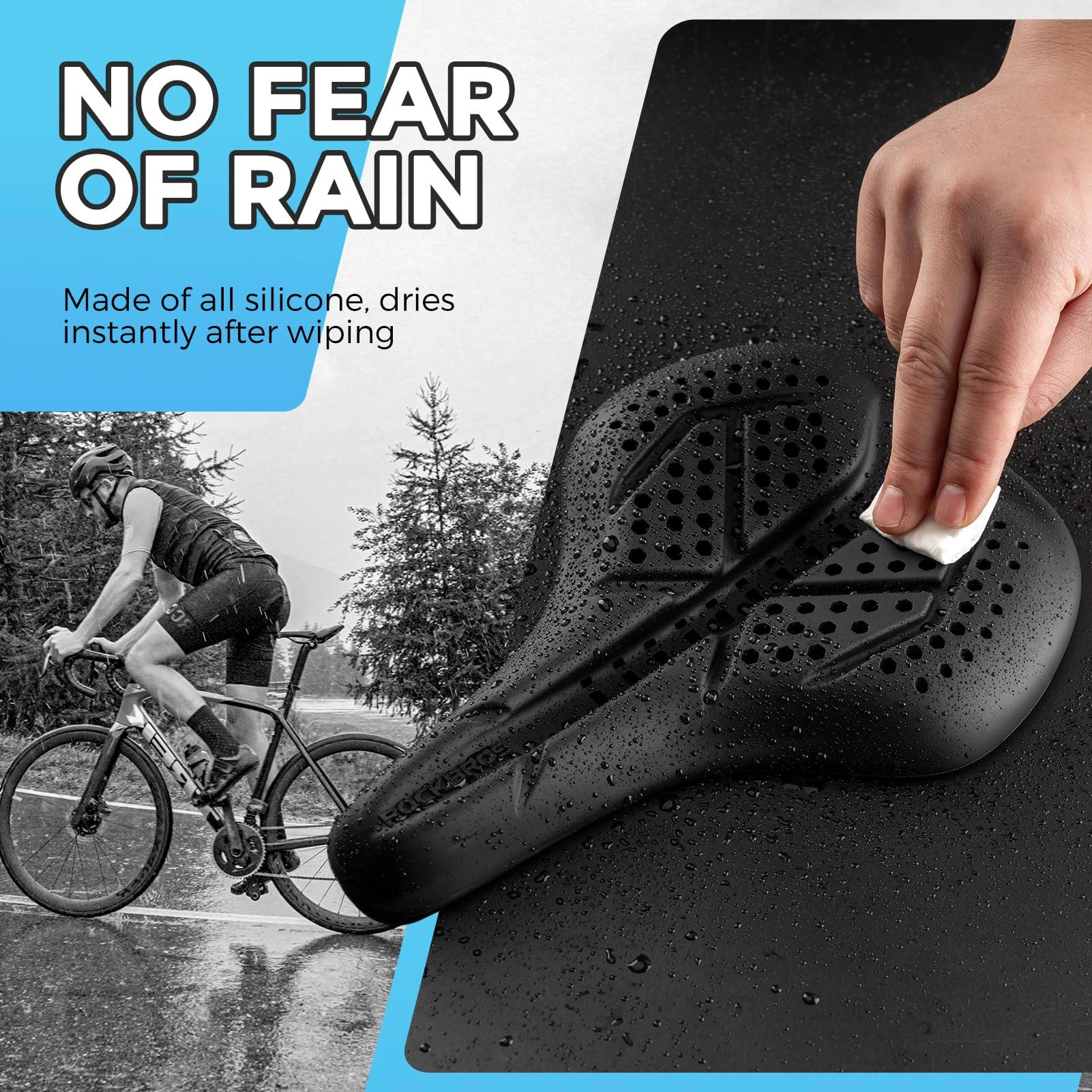 ROCKBROS Extra Soft Silicone Bike Seat Cushion – Anti-Slip, Breathable Cover